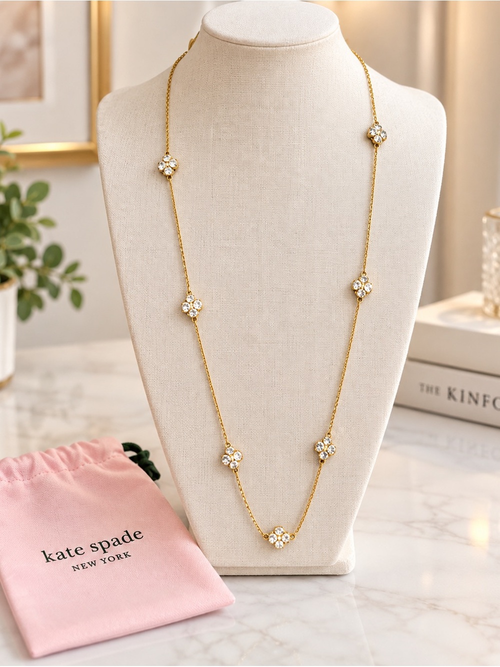 Kate Spade New York Gold-Tone Station Necklace | Crystal Accents